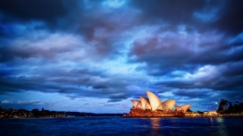 日落下的悉尼歌剧院建筑夜景