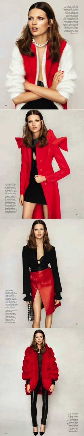贝蒂弗兰卡-VOGUE时尚西班牙2013年8月-白色，红色和黑色作为主色调时装秀