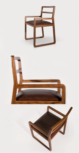 Sue ・ NASU 303圆滑和简单的实木软垫椅子