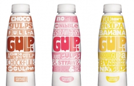 Gulp Milkshake奶昔-漂亮的印刷字体风格-大胆的色彩和大条纹，塑造了一系列标志性的瓶身设计，带来了新鲜感