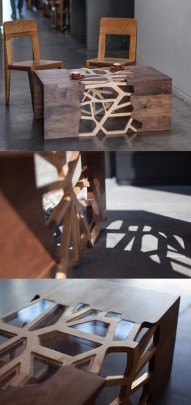 核桃竹胶合板茶几办公桌-设计灵感来自树木木纹图案