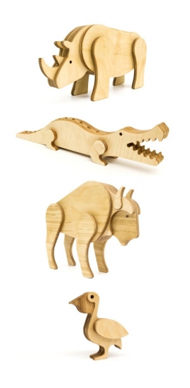 Animanes无漆木制野生动物积木玩具-肢体之间采用磁铁连接