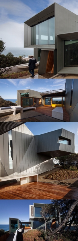 约翰・沃德尔的海滨别墅-澳大利亚建筑师约翰・瓦德尔作品，三层住宅，坐落在一个小山顶上，不平整的U形建筑