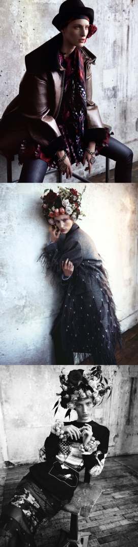 弗兰西穆勒-ELLE艾丽瑞典2014年1月-铺满鲜花的头发，呈现一幅纯感性的女装诗歌篇幅