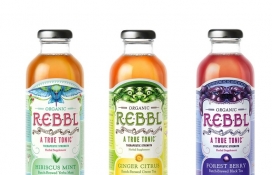 REBBL Tonic强度草药补品包装设计-每瓶都含有丰富美丽的排版插图，告诉该品牌的故事，以及有关各中草药成分的好处。
