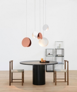 2014米兰国际家具展-德国品牌E15将推出的地板，桌子，吊灯和壁灯集合，包括铜光盘和X型挤压铝制作的灯光