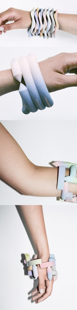 柔和的糖果色梯度手镯-粉笔形状的三维印刷彩色石膏，基本上意味着心灵雕塑你的手腕