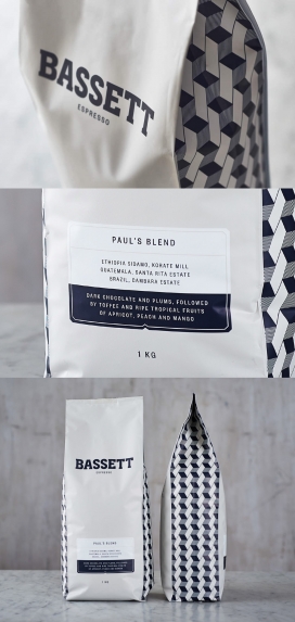 Bassett Espresso巴塞特浓咖啡包装设计-大胆而约束的精美的印刷图形-澳大利亚Matthew Squadrito设计师作品