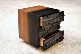Monolit-硬木“烟熏”渐变夹层抽屉柜子-灵感来自色彩和化石橡木的形式,