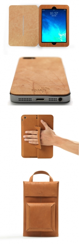 意大利SOFFIO品牌出品-智能手机平板电脑新皮革套科技产品，小扭曲线条，每一块都是自然老化的皮革手工制作。 还有一个可调节肩带的单肩包皮套，非常适合外出携带