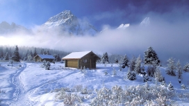 雪山“别墅”屋壁纸
