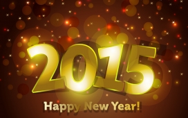 新年快乐-2015金色字体壁纸