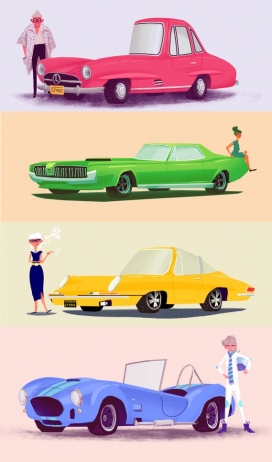 五彩卡通汽车插画设计