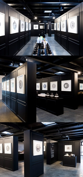 墨尔本TCH推出的食品黑色连锁店-每50平方米就有黑白手绘作品，描绘逼真般的照片
