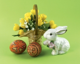 复活节礼品-竹编篮子彩蛋与兔