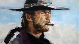 克林特・伊斯特伍德抽烟油画人像