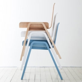 四个简单的堆叠椅子-来自韩国Seungji Mun设计师作品，采用胶合板制作的椅子，由1220毫米部进行切割，蒸汽弯曲来创建平滑曲线