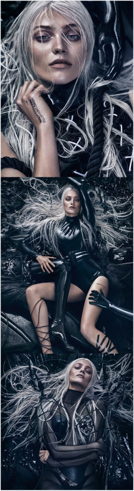 “黑暗的情绪”-安娜・雅高特银思佳-HGISSUE杂志-前卫时尚的美诱皮革面料梦幻时装秀