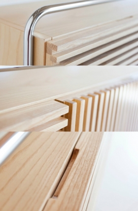 现代主义的交替板条餐具柜设计-采用金属腿包裹和木质框架