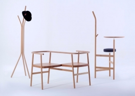 芝加哥新保守主义木质传统简洁办公家具设计-该系列包括一个衣帽架，爱情座椅，高桌