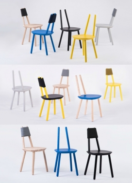 挑战自己设计的一把椅子-朴素简单结构的木椅，为了增加椅子的舒适，给凳子穿了柔软的“套衫”。使用六个同样大小的部件拼装而成，可以很容易地通过交换片搭配混合颜色的椅子