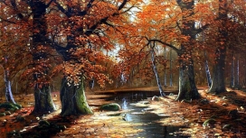 高清晰秋季水墨森林壁纸