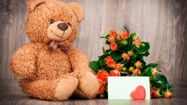 可爱的泰迪熊与玫瑰花