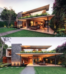 JJRR / Arquitectura将现代主义影响的房屋建筑置身于墨西哥城翠绿的花园内，落地玻璃墙和露台可以欣赏城市的壮丽景色