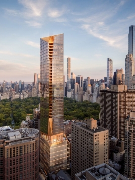 青铜细节的纽约塔-曼哈顿上西区住宅摩天大楼