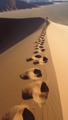 沙漠中的行走脚印