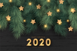 挂满金星的2020绿色圣诞树素材下载