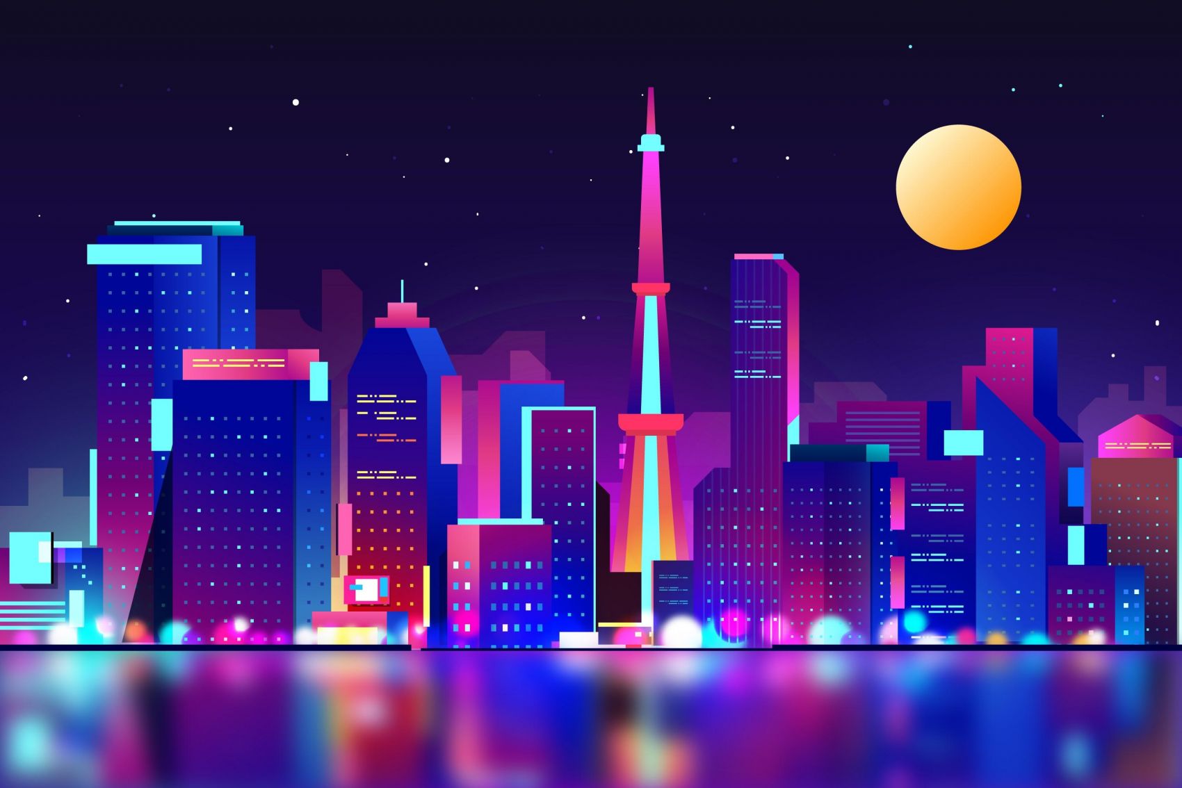 渐变的霓虹灯东京天际线大都市夜景素材 手机移动版