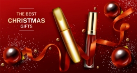圣诞节睫毛膏和唇彩化妆品礼物素材
