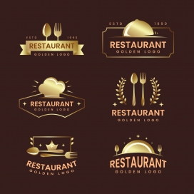 金色复古餐厅徽标集合