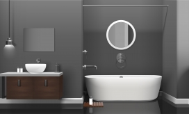 现代北欧灰简约浴室内部设计效果图素材下载