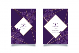 带金线的紫色婚礼邀请函素材
