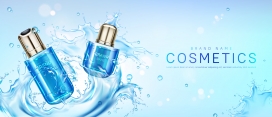 COSMETICS-被蓝色水花包裹的女性化妆品素材