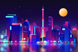 渐变的霓虹灯东京天际线大都市夜景素材