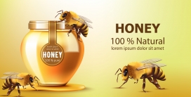 Honey蜂蜜罐与蜜蜂素材
