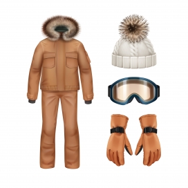 冬季户外保暖衣帽手套眼镜装备素材下载