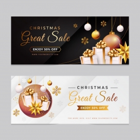 金色圣诞节宣传海报横幅卡片矢量素材下载
