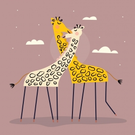 可爱的长颈鹿情侣卡通素材下载