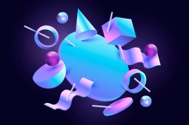 蓝紫色悬浮几何图形素材下载