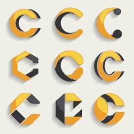 立体橘黄字母C标志设计素材下载