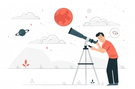 卡通用望远镜看天空星月素材下载