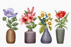 卡通复古花瓶花卉素材下载