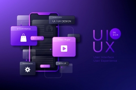 紫色UI UX手机界面素材下载