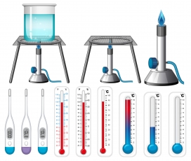 卡通化学实验室温度计与酒精炉素材下载