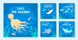 精美蓝色海洋乐园生物海报素材下载