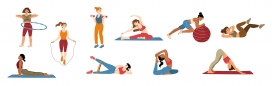卡通女性瑜伽锻炼素材下载
